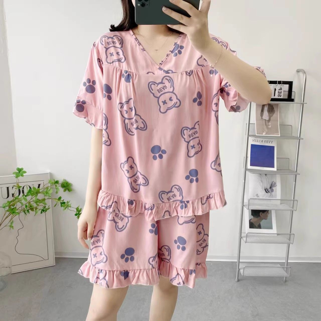 宽松棉绸睡衣女士2025年夏季薄款大码短袖短裤人造棉家居服两件套,淘宝优惠券,粉丝福利购,淘宝优惠卷