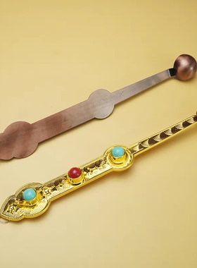 藏式合金火供甘露勺多用圆勺子供佛法器供器烟供勺桌面摆件家居品