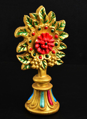 17cm树脂食子朵玛花 仿玉金色彩绘朵玛食子藏式花果八供品/1套2个