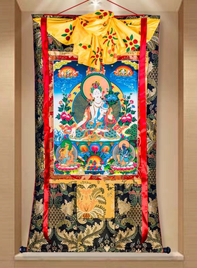 白度母唐卡刺绣布料装裱西藏唐卡装饰挂画白度母唐卡佛像1.5米