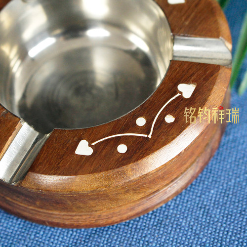 实木圆形烟灰缸复古做旧民族风图案桌面家用摆放客厅茶几摆放 - 图2