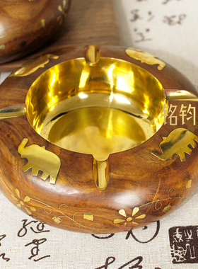 实木复古做旧大象烟灰缸摆件