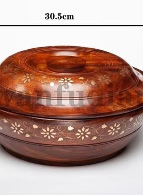 印度黄檀带盖镶嵌花纹收纳盒装饰家用糌粑奶渣白糖盒(不可水洗)
