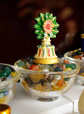 八供全套装描金水晶供杯摆件七宝