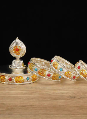 藏式合金曼扎盘修罗盘八吉祥曼茶罗盘四方托盘民族用品家用摆件