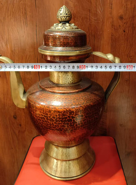 藏式做旧古色贲巴壶雕花酥油茶壶铜壶敬水壶文巴壶家居摆件民族风