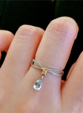 ninisn女海蓝宝甜美戒指