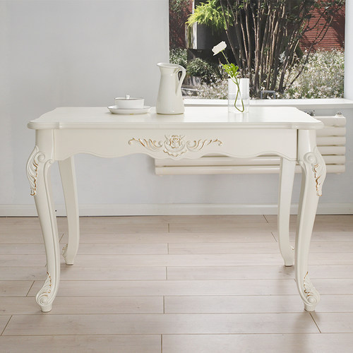 简约小户型长方形饭桌现代欧式雕花餐厅家用餐桌法式轻奢白色饭桌-图0