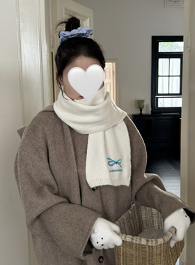 芭蕾蝴蝶结刺绣围巾～百搭小众少女心可爱新款秋冬温暖围脖保暖