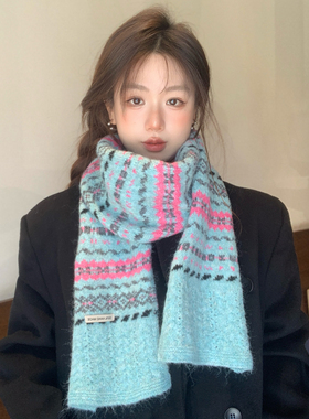 冬季复古提花针织保暖女士围巾