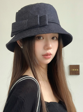日系牛仔蝴蝶结渔夫帽女春夏防晒