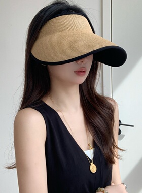 UPF50+黑胶防晒空顶帽子女夏季大檐遮阳帽可折叠显脸小度假风草帽