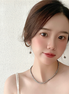 珍珠纯银天然淡水灰色珍珠项链女