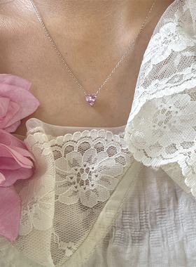 s925通体纯银心形钻锆石项链高级感简约单钻锁骨链百搭小众温柔女