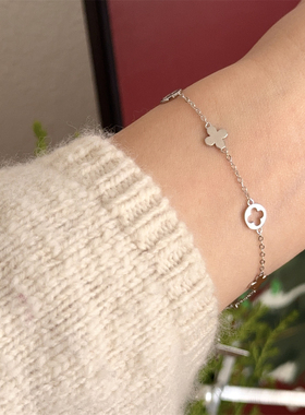 925银素光面四叶花手链百搭简约