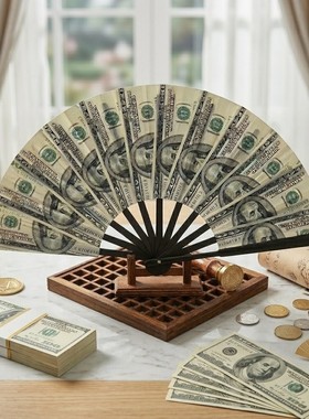 美金折扇蹦迪扇子沙雕搞笑网红霸气暴富美元扇个性创意显眼包道具