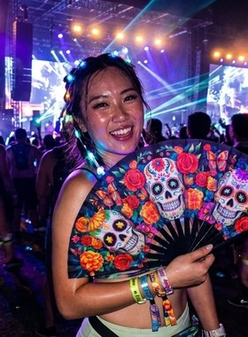 电音节UV荧光骷髅头大折扇