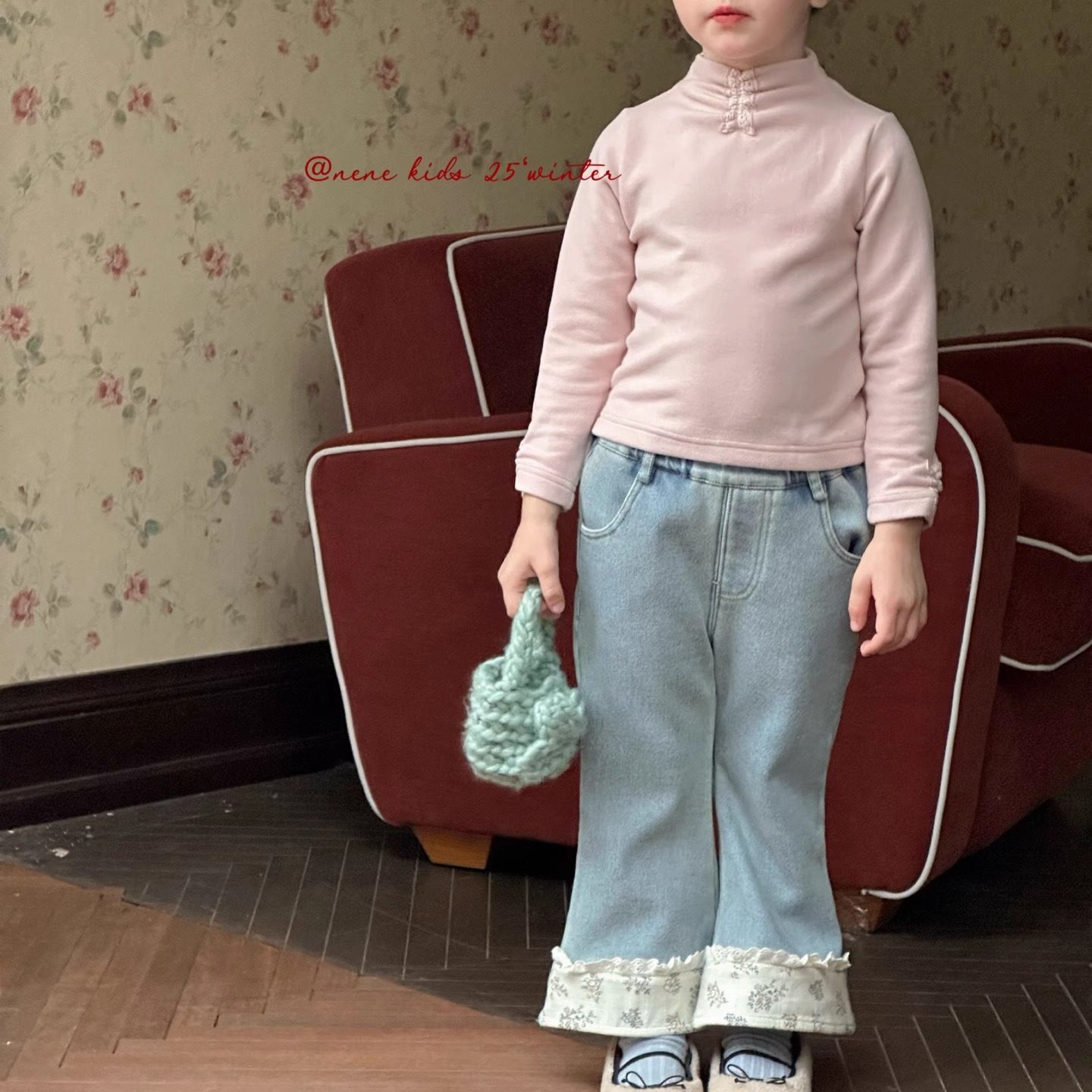 【正品现货】Coco女童牛仔裤子加绒2025冬装新款儿童韩版微喇碎花,淘宝优惠券,粉丝福利购,淘宝优惠卷