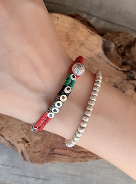 【運】原创泰国蜡线纯银手工编红绳手绳 情侣手链脚链 蜡线手绳