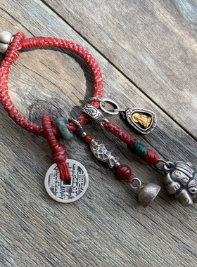 【本来】原创泰国蜡线纯银手工编本命佛钥匙扣 包挂 情侣