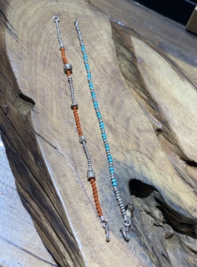 【青 涩】原创手工 绿松石加纯银 手链脚链