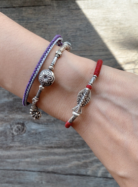 【朔】原创纯银不规则泰国清迈碎银手链 手编手链 脚链 情侣手链