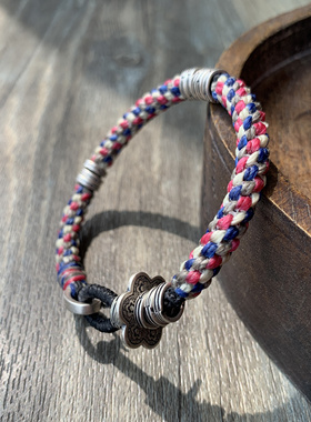 【繁花】原创泰国蜡线纯银手工编手绳 情侣手链脚链 蜡线手绳