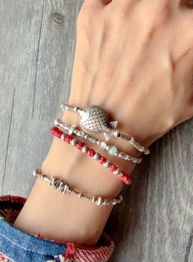 【魚】原创纯银珠不规则碎银手链 手编手链 脚链 情侣手链