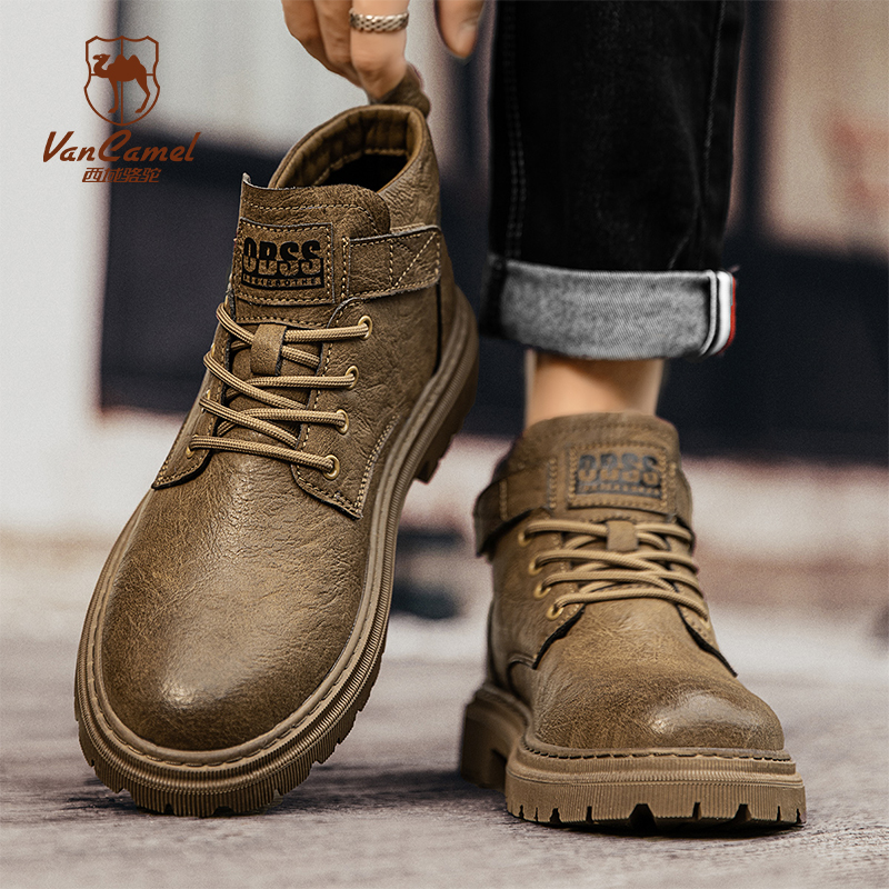 VANCAMEL/西域骆驼马丁靴男鞋2025新款春秋英伦高帮休闲工装皮鞋 - 图1