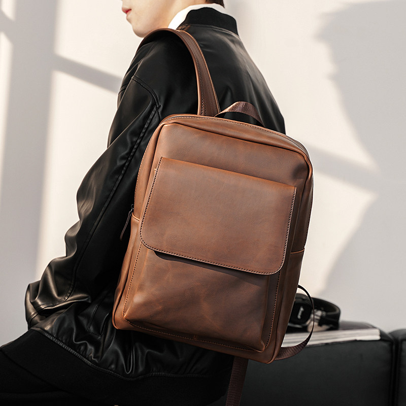 复古双肩包男包潮牌休闲青年背包韩版简约时尚旅行包竖款纯色包包,淘宝优惠券,粉丝福利购,淘宝优惠卷