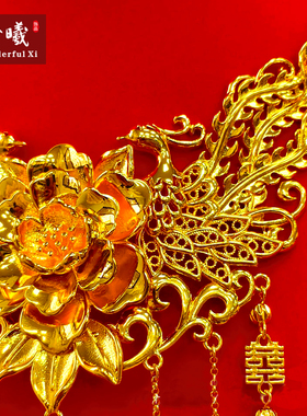 妙曦凤凰牡丹花新娘沙金项链