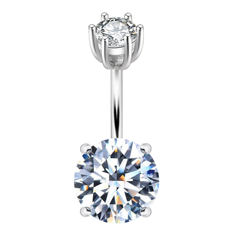 肚脐钉通体S925纯银四爪镶AAA锆石圆形防过敏保养穿刺环粗针短杆,淘宝优惠券,粉丝福利购,淘宝优惠卷
