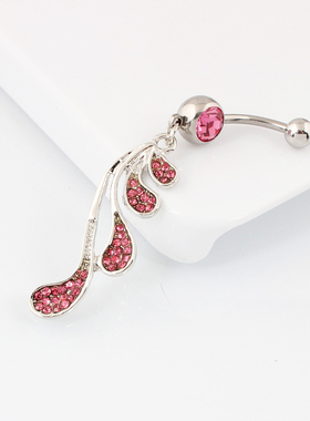 肚脐扣吊坠人体穿刺白色钻粉钻防过敏钛钢粗针 Belly button ring