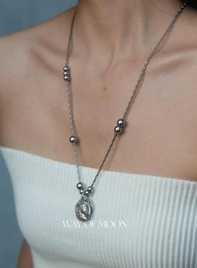 WAY OF MOON原创复古莫比乌斯环圆形长款毛衣项链高档时尚锁骨链