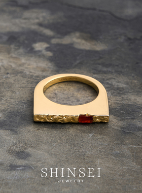 彩石片状戒指橙红石榴石