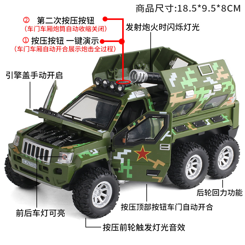 合金防爆装甲车模型军事火炮车仿真越野汽车吉普车儿童玩具车摆件-图0