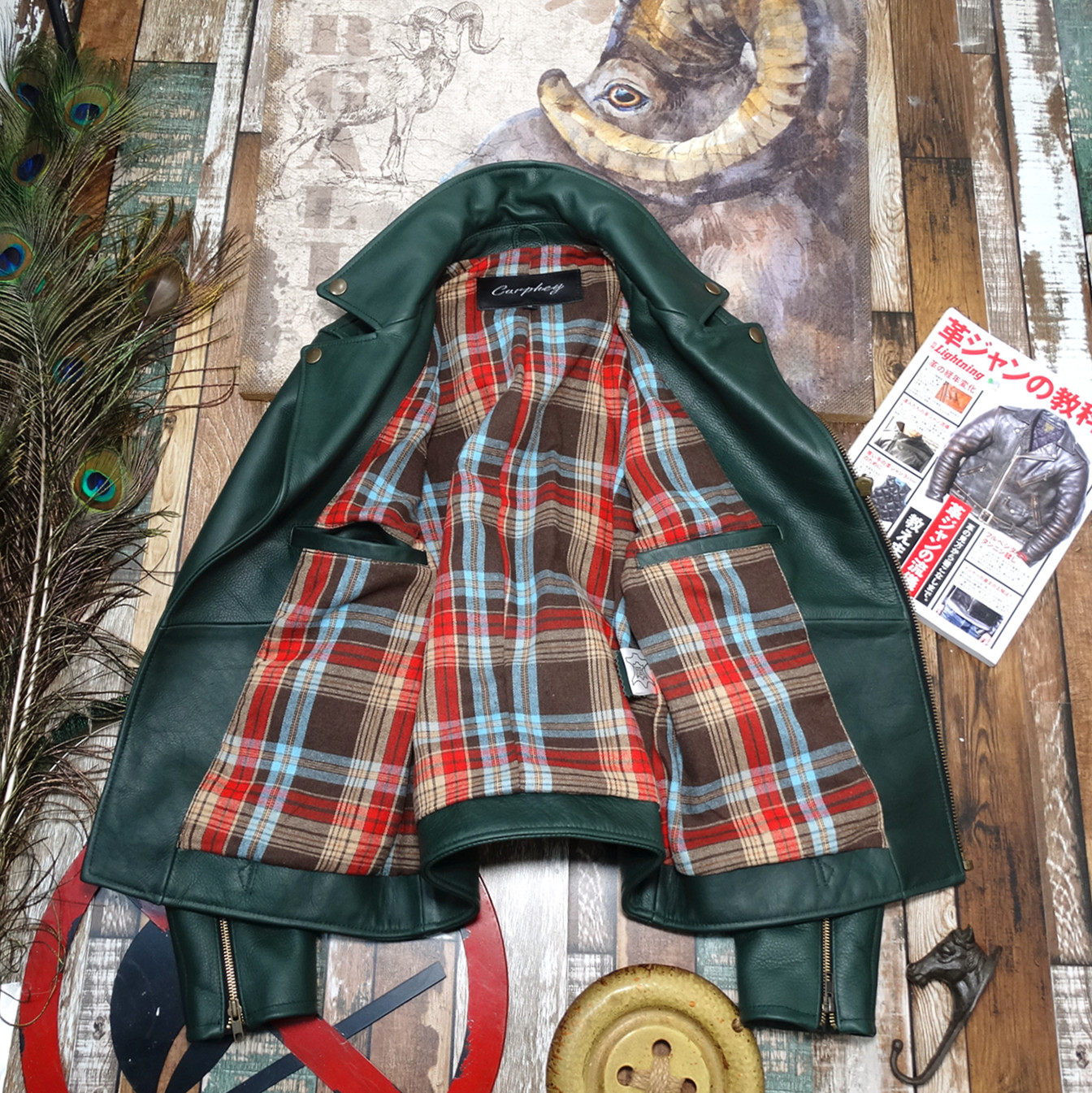 券后550！米国进口阉牛皮日版斜拉绿色复古机车男皮衣夹克,淘宝优惠券,粉丝福利购,淘宝优惠卷