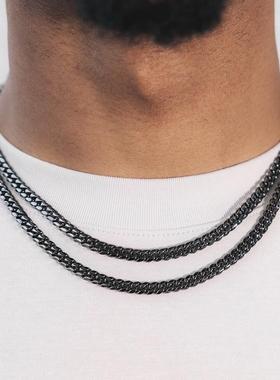 街头黑色潮酷古巴项链素链锁骨链