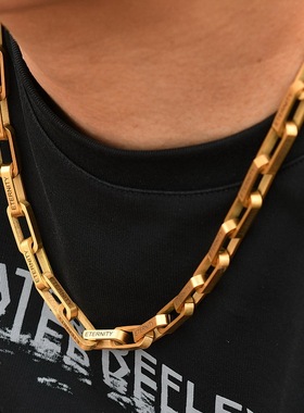 钛钢竹节链男女金色刻字