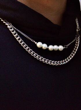 原创钛钢一条双层叠戴卫衣项链