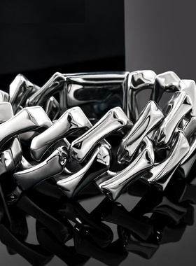 钛钢本色菱形粗矿手链重量级手饰