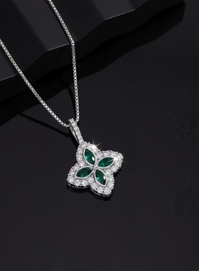 欧美四叶草ins绿色锆石吊坠
