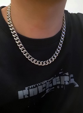 钛钢双面拉丝磨砂男女刻字古巴链