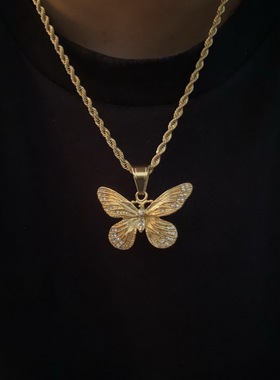 镀金蝴蝶嘻哈风项链