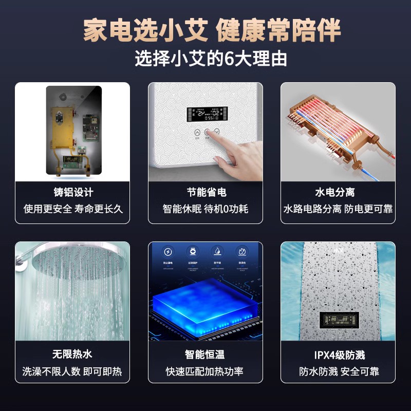 小艾即热式电热水器家用速热小型变频恒温小厨宝卫生间洗澡淋浴器 - 图2
