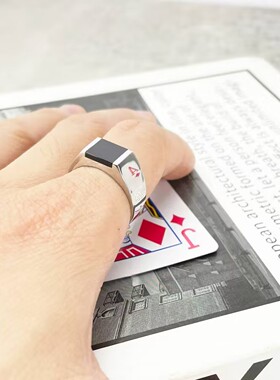 底照魔术高清镜面认牌戒指不掉色钛钢黑石简约潮流个性商务指环