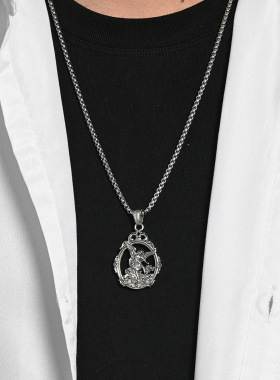 男女钛钢复古大天使圣米迦勒项链