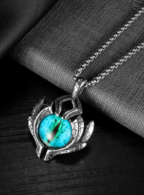 嘻哈暗黑风霸气蓝色恶魔眼球项链