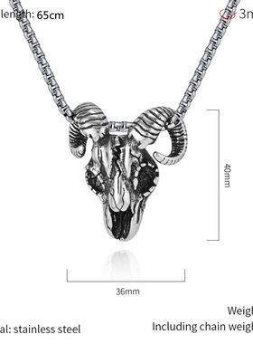 潮男钛钢撒旦巴弗灭羊头骷髅项链