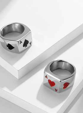 嘻哈街头原创设计红桃黑桃戒指